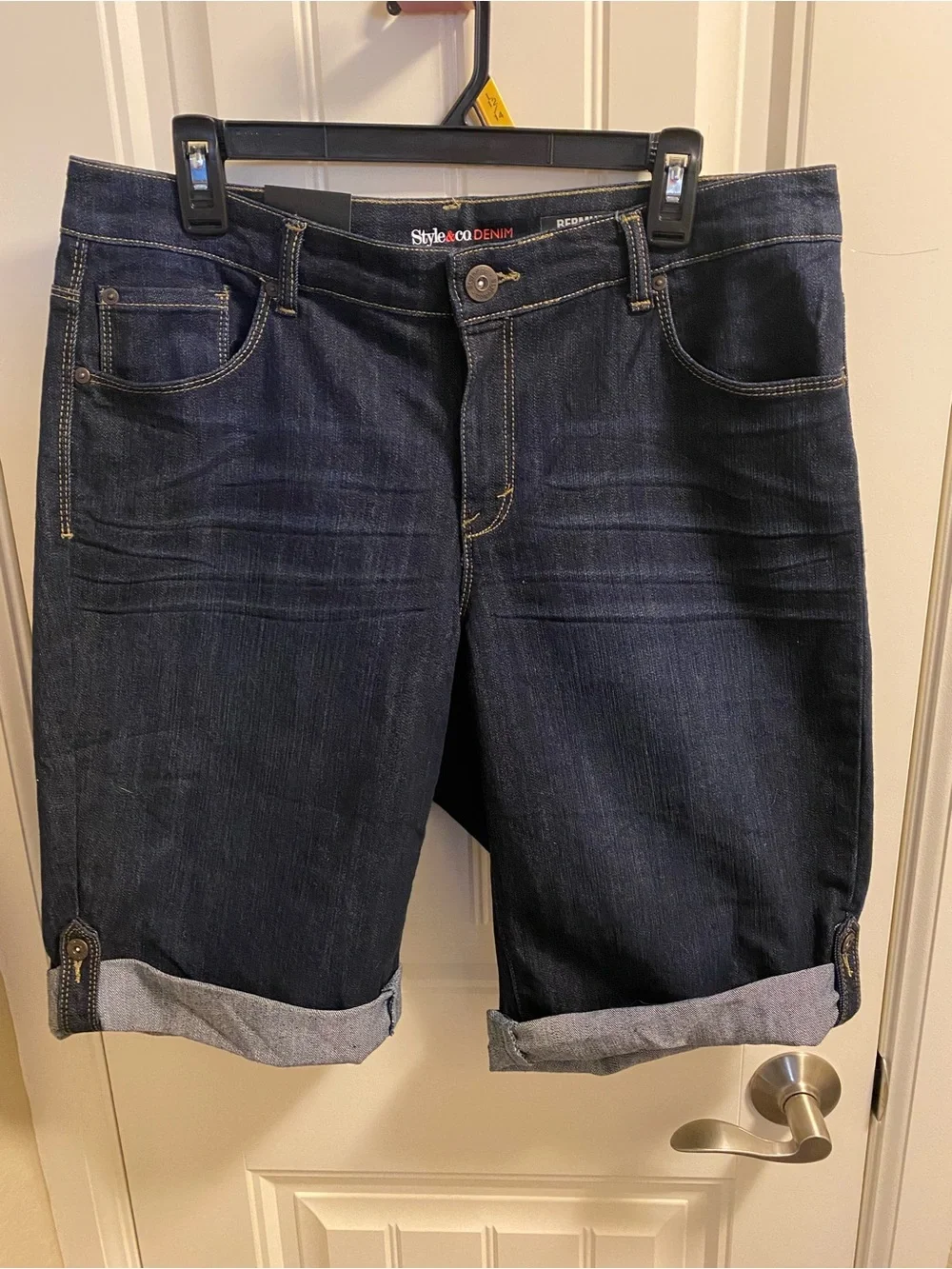NWT Style Co 14W Jeans Shorts Dark Blue Stretch Denim Bermuda Curvy